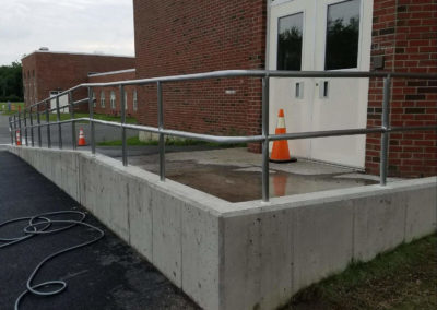 Aluminum railing for a school exit ramp